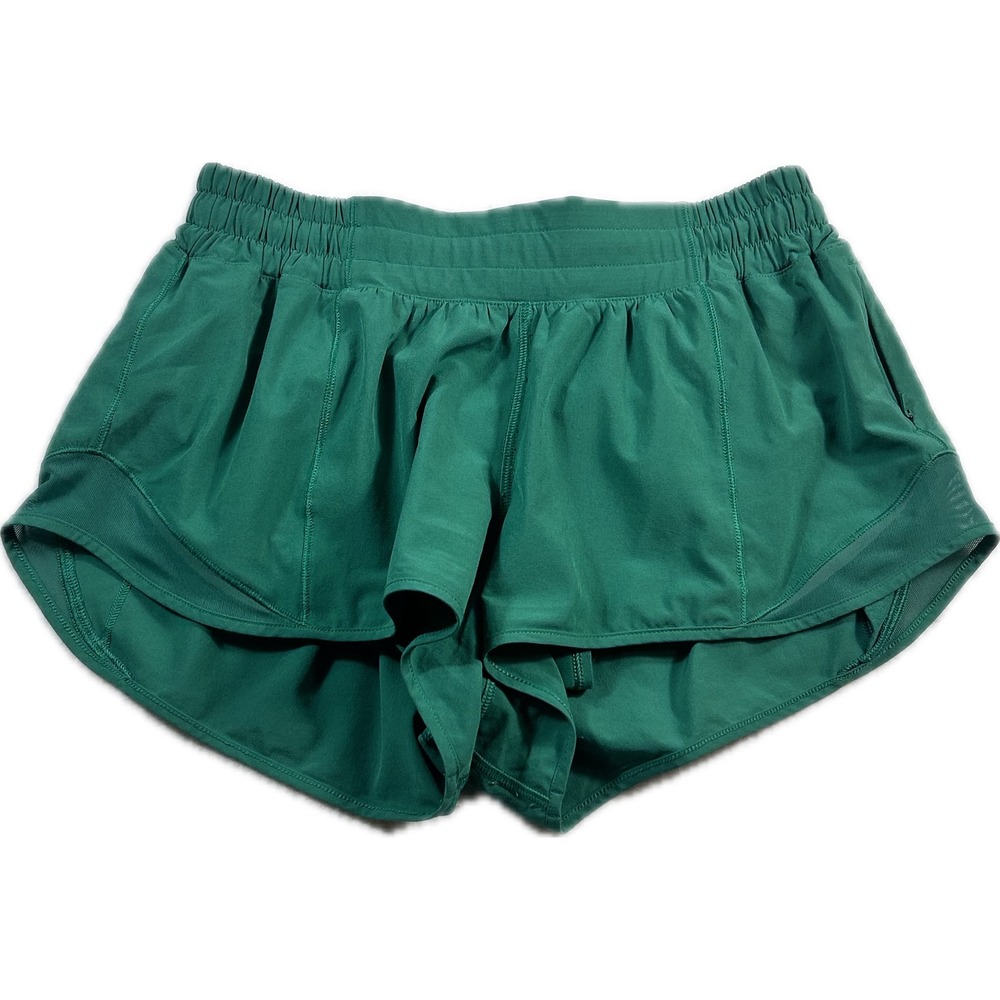 Lululemon Womens Running Shorts Size 6 Green Mesh Lined Split Hem Athletic